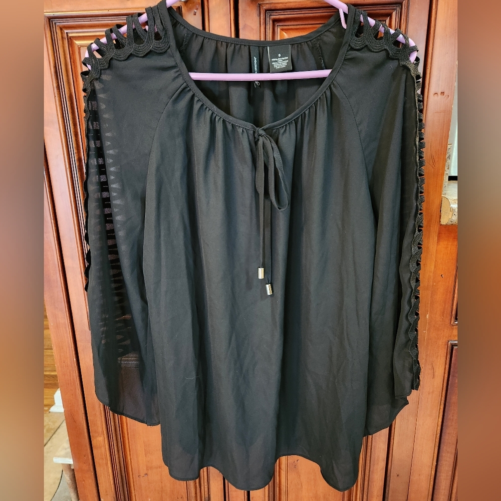 New Direction Black Blouse with Lace Accents